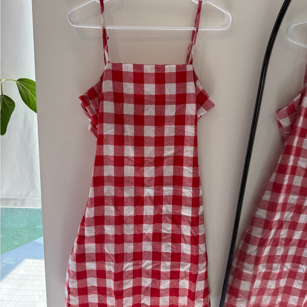 SHEIN Red and White Plaid Mini Dress